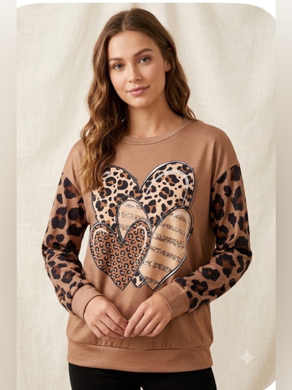 Hearts and animal, print size, medium boutique, lightweight sweatshirt